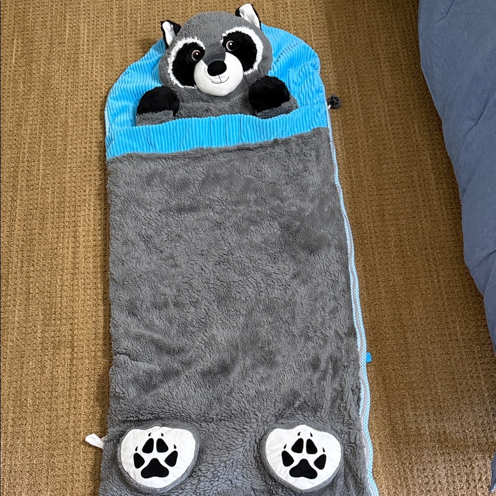 Hugfun Gray and Blue Raccoon Sleeping Bag